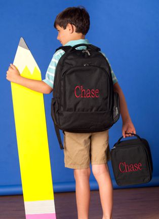 Personalized Solid Black Backpack Lunch Box Gym Bag