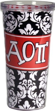 Alpha Omicron Pi Sorority Black and White Damask Cottie Cups Alpha Omicron Pi Sorority Black and White Damask Cottie Cups