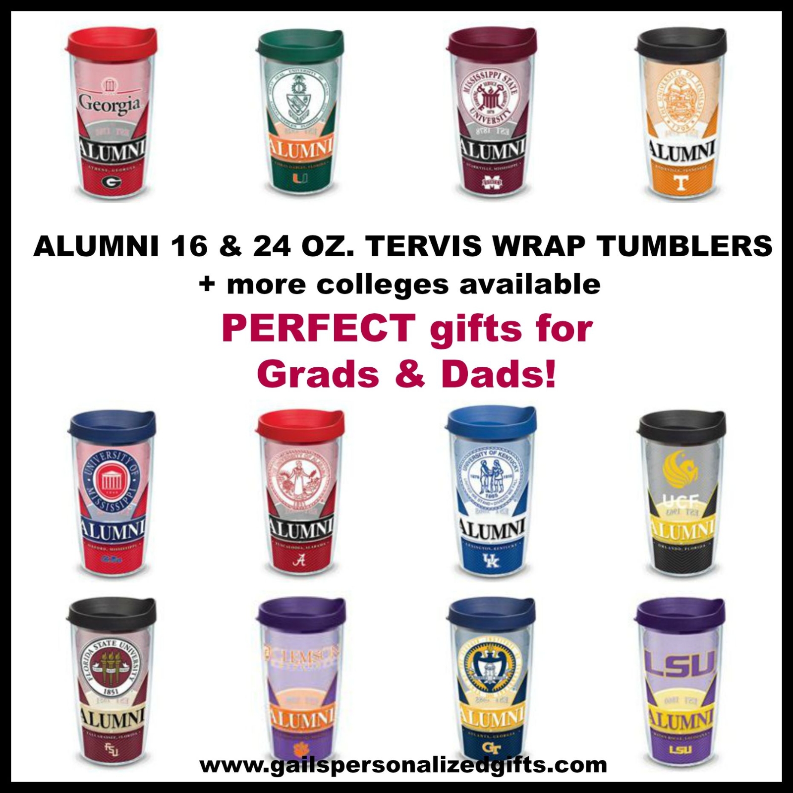 ALUMNI Collegiate Tervis 16 and 24 oz. Wrap Tumblers ALUMNI Collegiate Tervis 16 and 24 oz. Wrap Tumblers