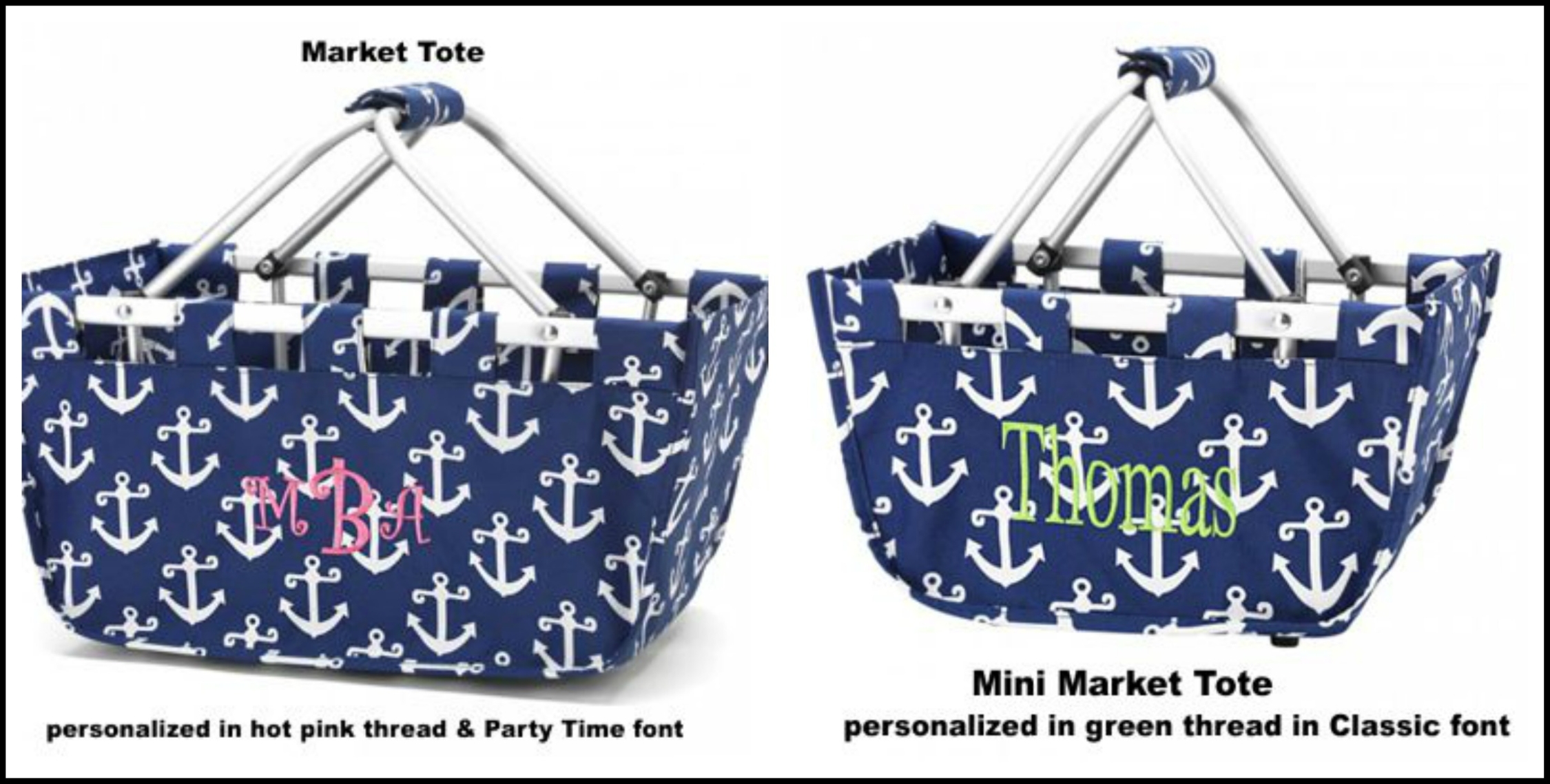 Personalized Navy Anchor Market Totes Personalized Navy Anchor Market Totes