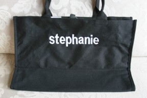 CLEARANCE-Personalized Buckhead Betties Black Tote with Black and White Polka Dot Lining CLEARANCE-Personalized Buckhead Betties Black Tote with Black and White Polka Dot Lining