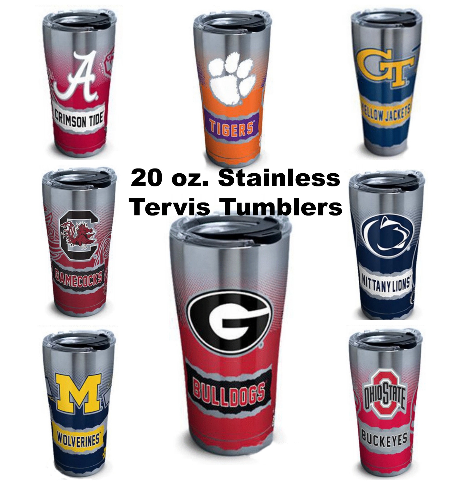 STAINLESS 20 OZ. COLLEGIATE TERVIS TUMBLERS STAINLESS 20 OZ. COLLEGIATE TERVIS TUMBLERS