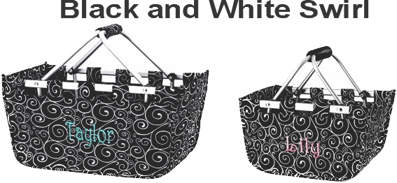 Personalized Black and White Swirl Market Totes and Mini Market Totes Personalized Black and White Swirl Market Totes and Mini Market Totes