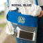 Royal Blue with Vine font monogram with yellow thread Royal Blue with Vine font monogram with yellow thread