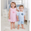 Blue Seersucker Shortall with Sleeves and Collar and Pink Seersucker Dress Blue Seersucker Shortall with Sleeves and Collar and Pink Seersucker Dress