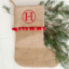 Burlap Stocking with Red Pom Poms (Blank) Burlap Stocking with Red Pom Poms (Blank)